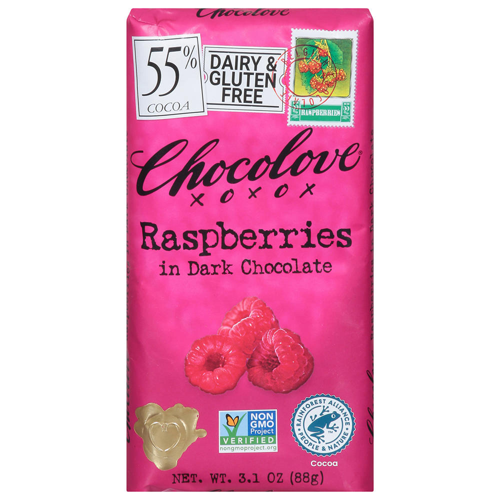 Chocolove Raspberries in Dark Chocolate Candy Bar, 3.2 oz