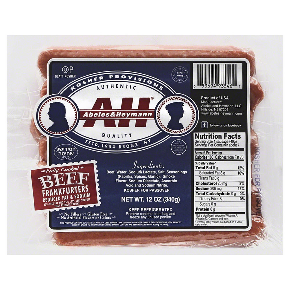 Abeles & Heymann Kosher Reduced Sodium/Fat Beef Franks, 12 oz
