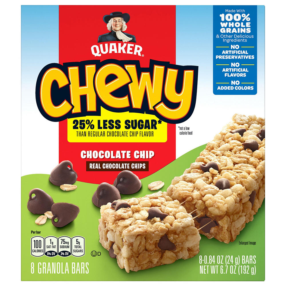Quaker Chewy 25 Less Sugar Chocolate Chip Granola Bars, 8 ct
