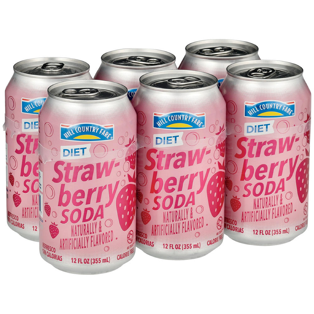 Hill Country Fare Diet Strawberry Soda 6 pk Cans, 12 oz