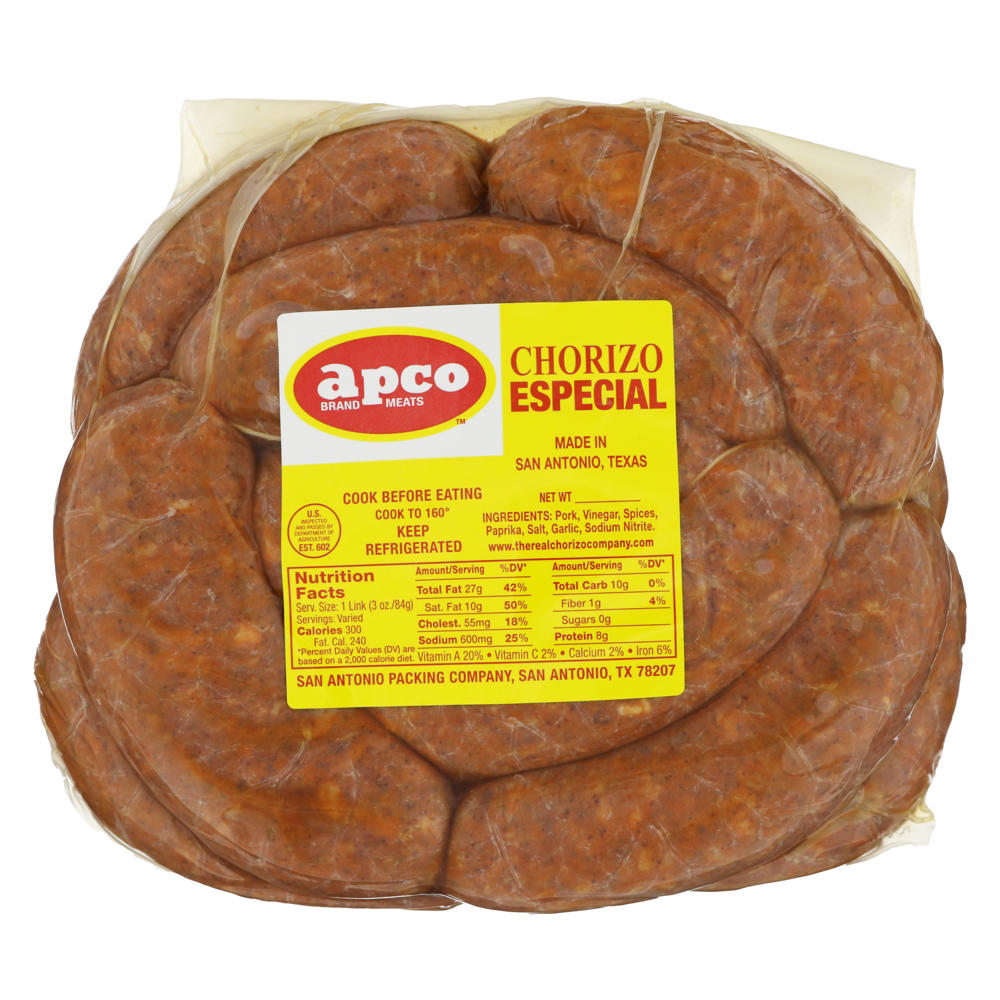 Apco Pork Chorizo Sausage Links Especial, Avg. 3.0 lbs