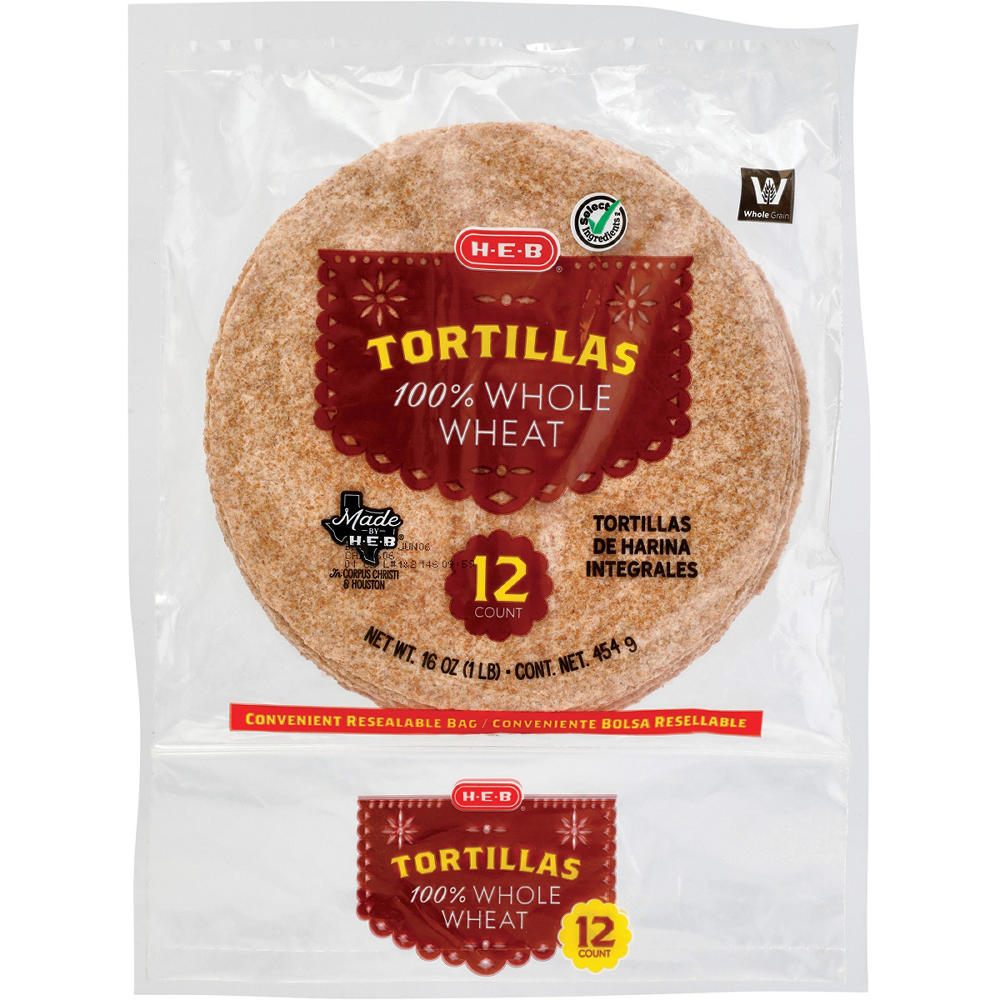 H-E-B 100% Whole Wheat Tortillas, 12 ct