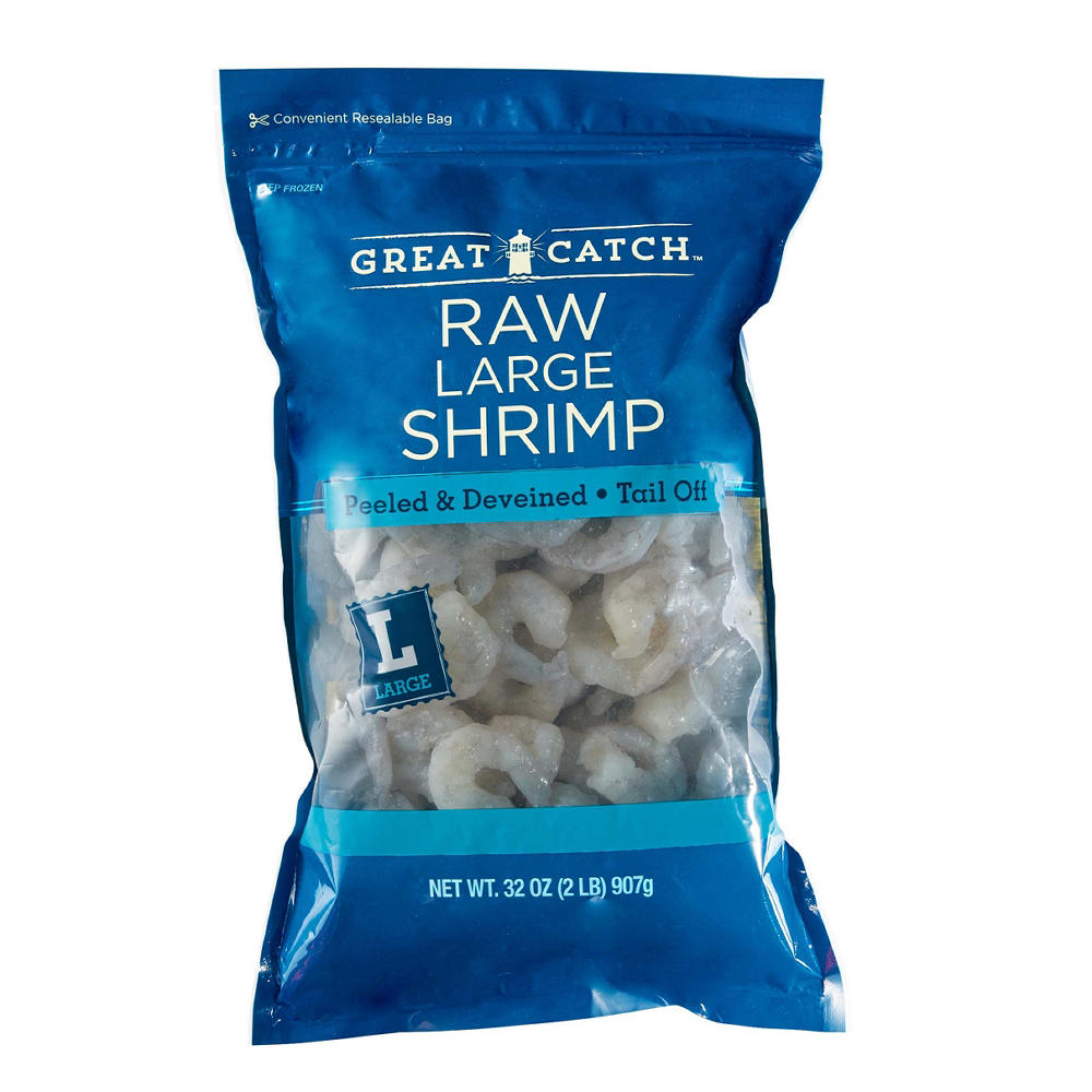 Great Catch Frozen Peeled Deveined Tail-Off Large Raw Shrimp, 41 - 50 ct/lb, 2 lbs