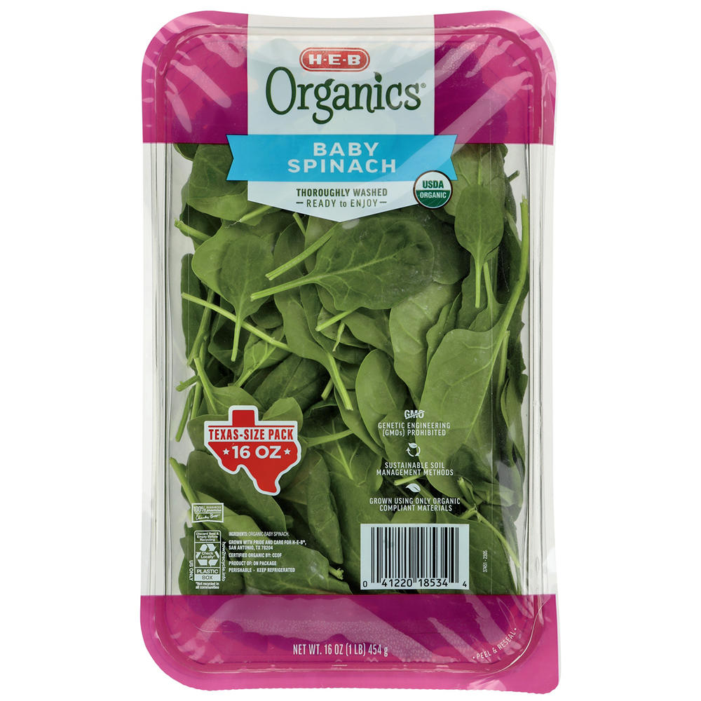 H-E-B Organics Fresh Baby Spinach - Texas-Size Pack, 16 oz