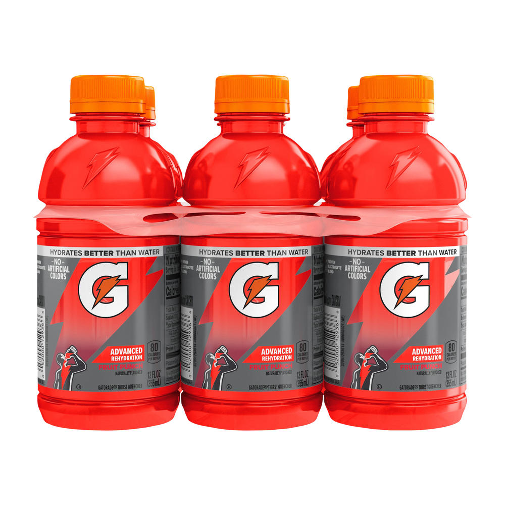 Gatorade Fruit Punch Thirst Quencher Electrolyte Sports Drink 6 pk Bottles, 12 oz