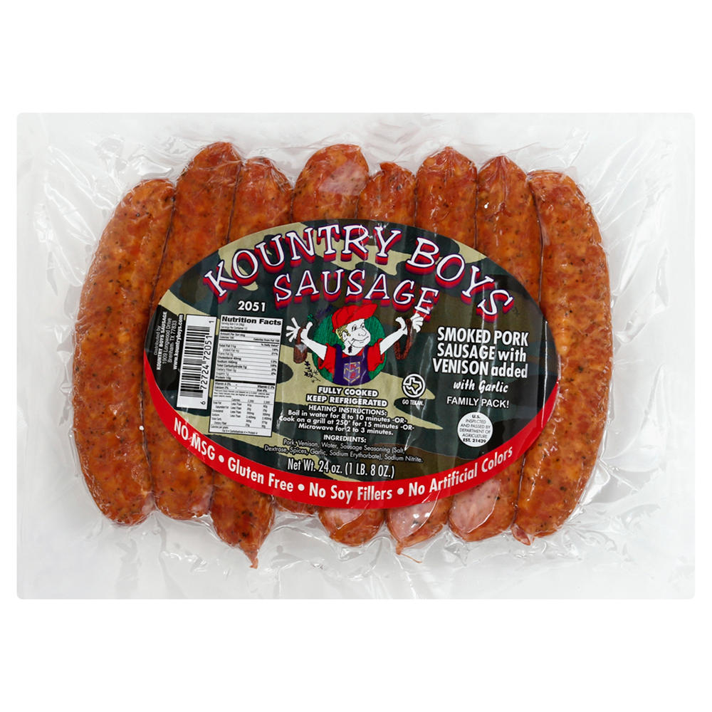 Kountry Boys Sausage Smoked Pork and Venison with Garlic Sausage Links, 24 oz
