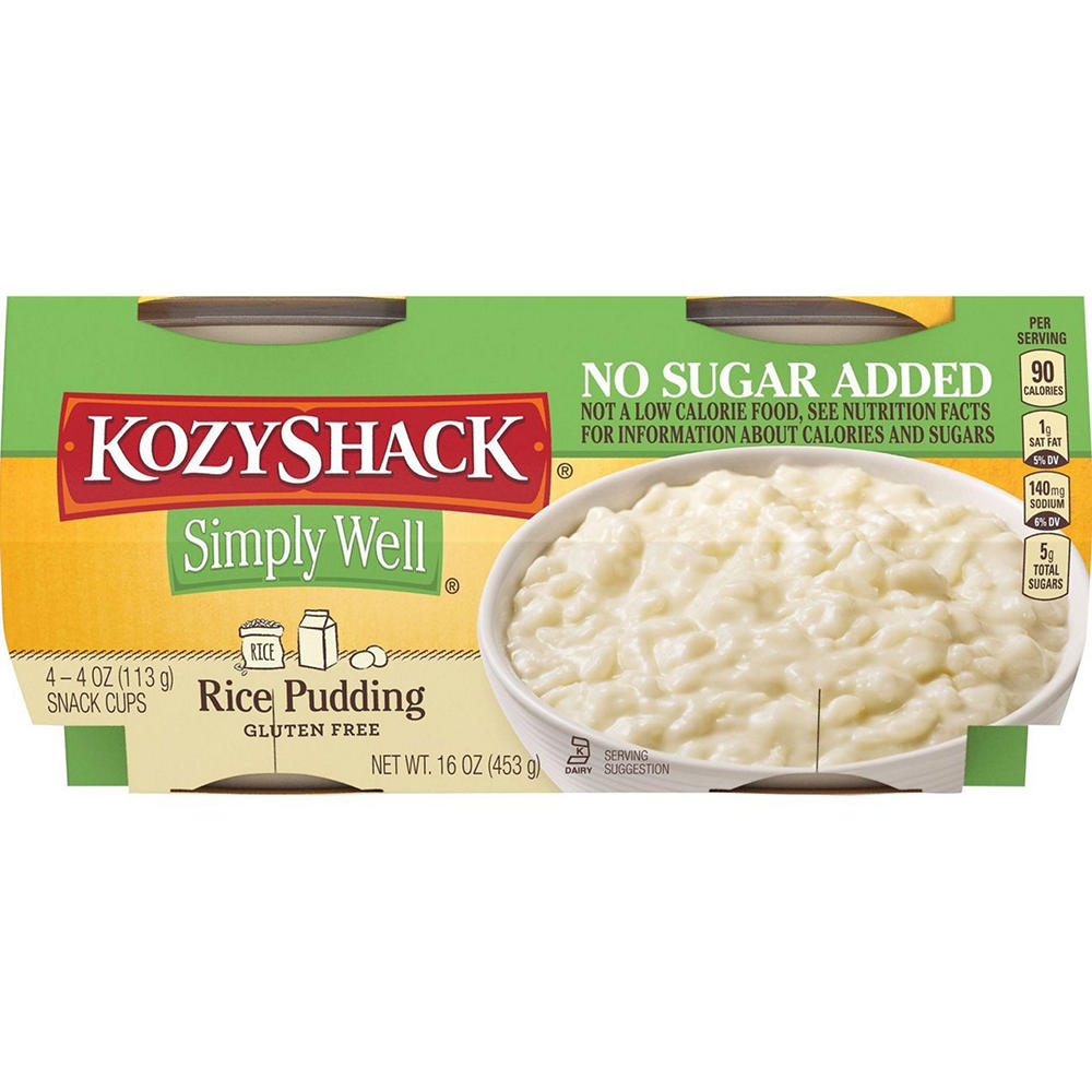 Kozy Shack Simply Well No Sugar Added Rice Pudding Snack Cups, 4 ct