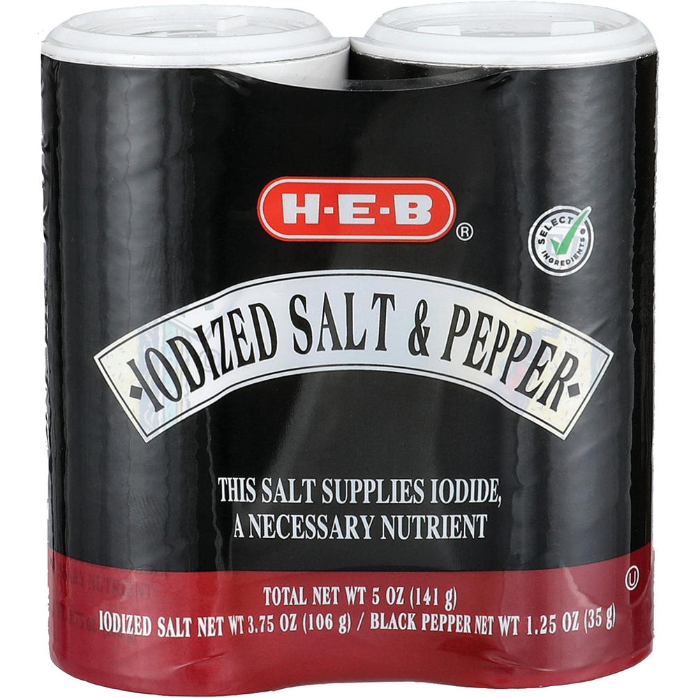 H-E-B Iodized Salt & Pure Ground Black Pepper Shakers, 5 oz