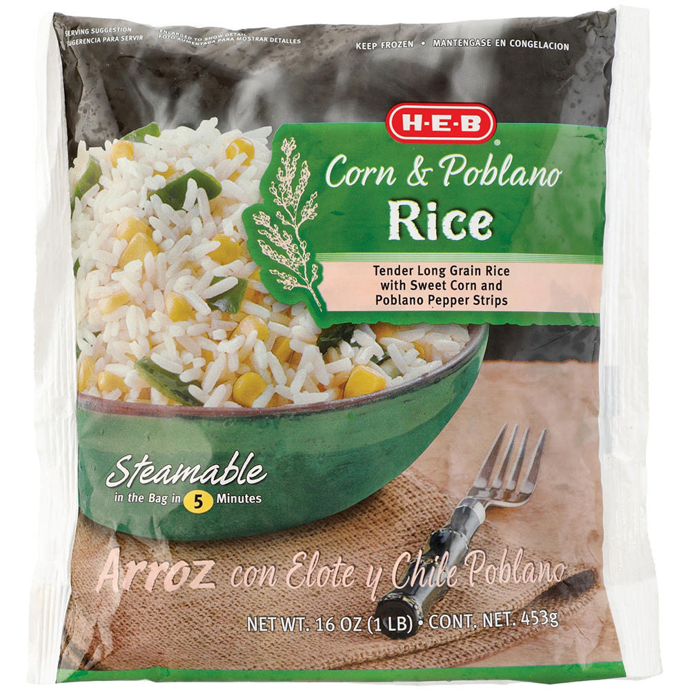 H-E-B Frozen Steamable White Rice - Corn & Poblano, 16 oz