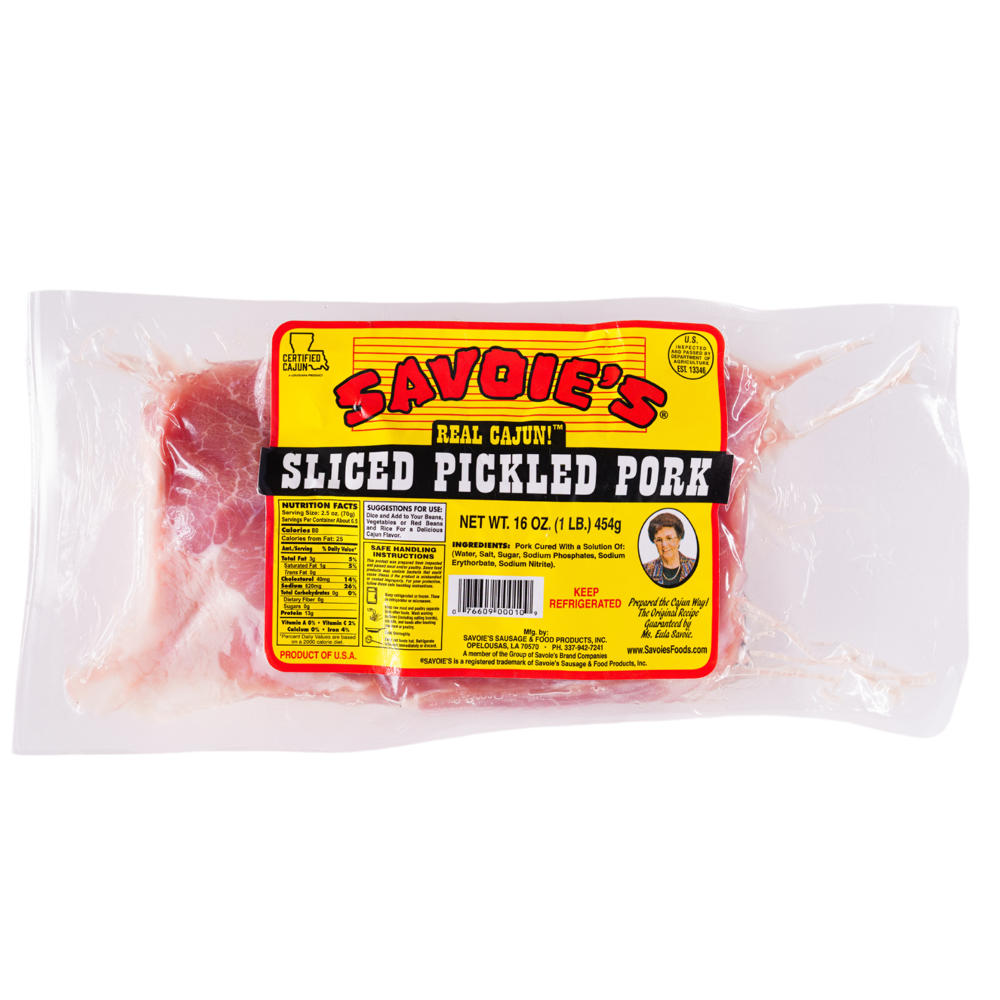 SAVOIE'S Sliced Pickled Pork, 16 oz