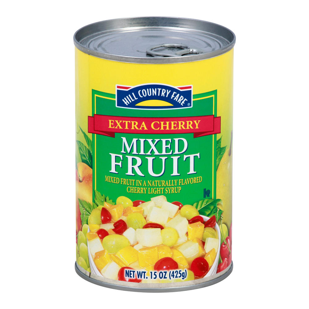 Hill Country Fare Extra Cherry Mixed Fruit – Light Syrup, 15 oz