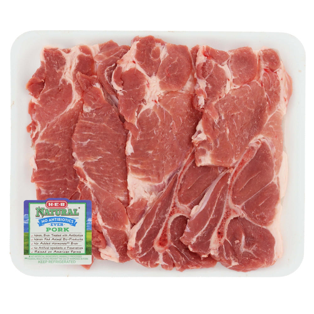 H-E-B Natural Bone-In Boston Butt Pork Steaks - Value Pack, Avg. 2.25 lbs