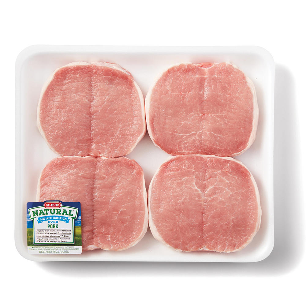 H-E-B Natural Boneless Butterflied Center Loin Pork Chops, Thick Cut – Value Pack, Avg. 2.5 lbs