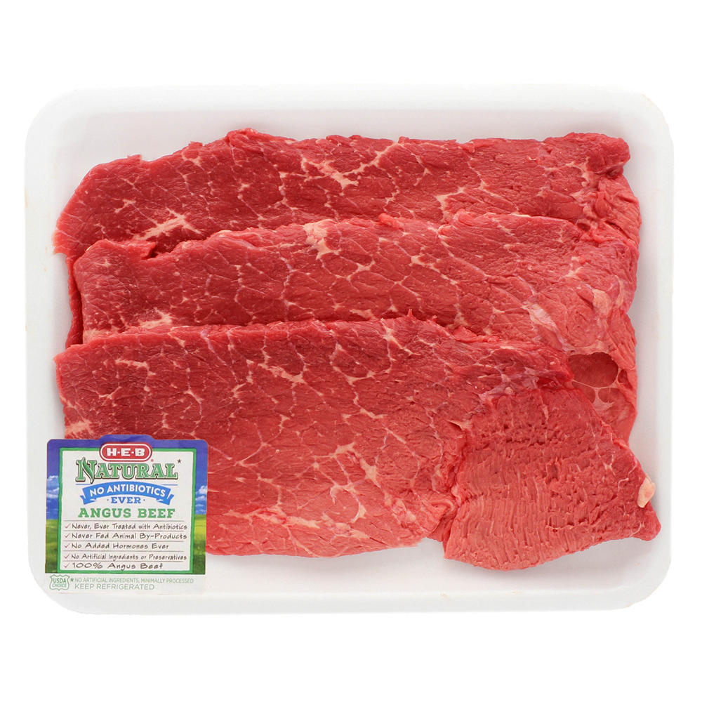 H-E-B Natural Beef Top Round Steak Thin, USDA Choice, Avg. 1.5 lbs