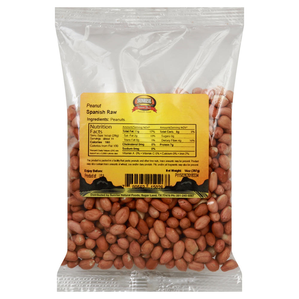 Sunrise Natural Foods Raw Spanish Peanuts, 14 oz