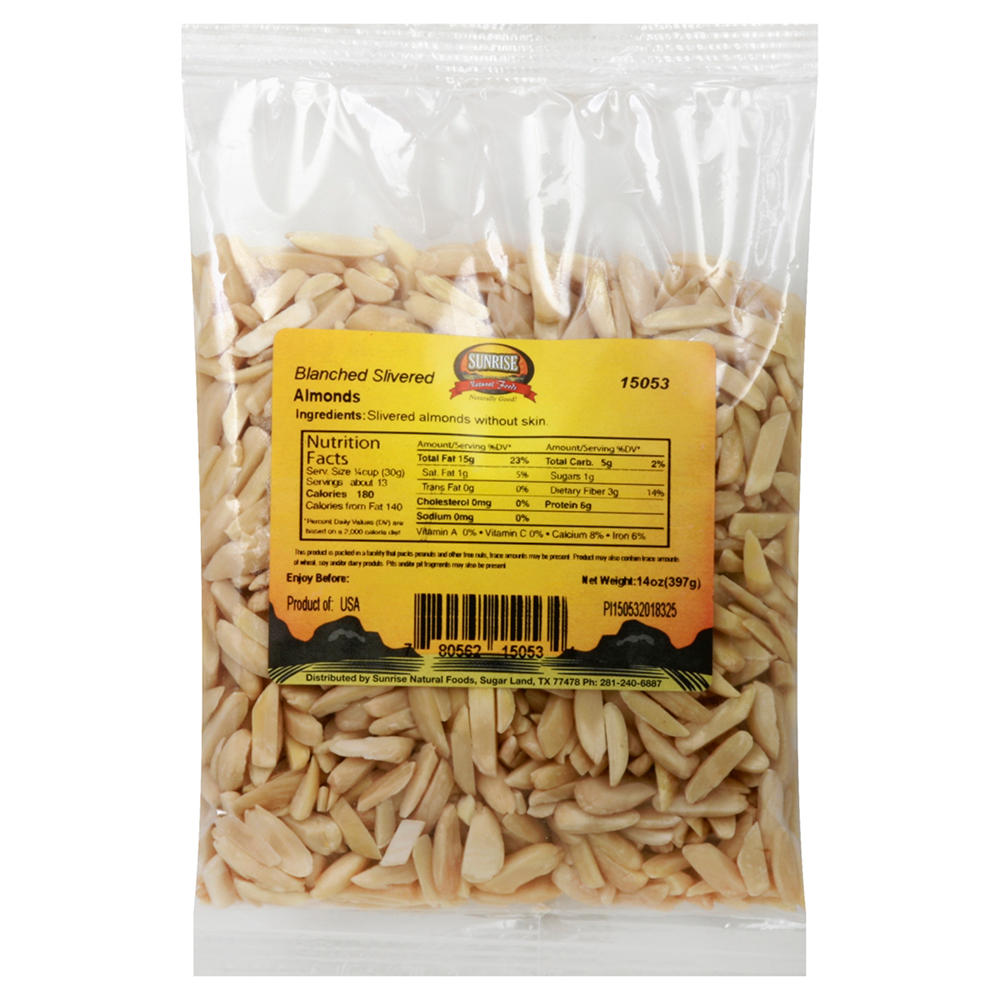 Sunrise Natural Foods Almonds Blanched Slivered, 14 oz