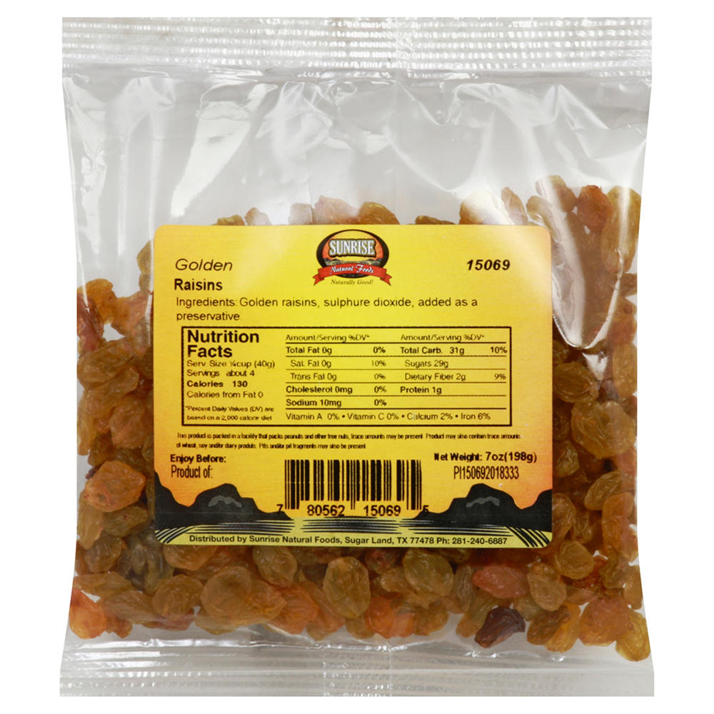 Sunrise Natural Foods Raisins Golden, 7 oz