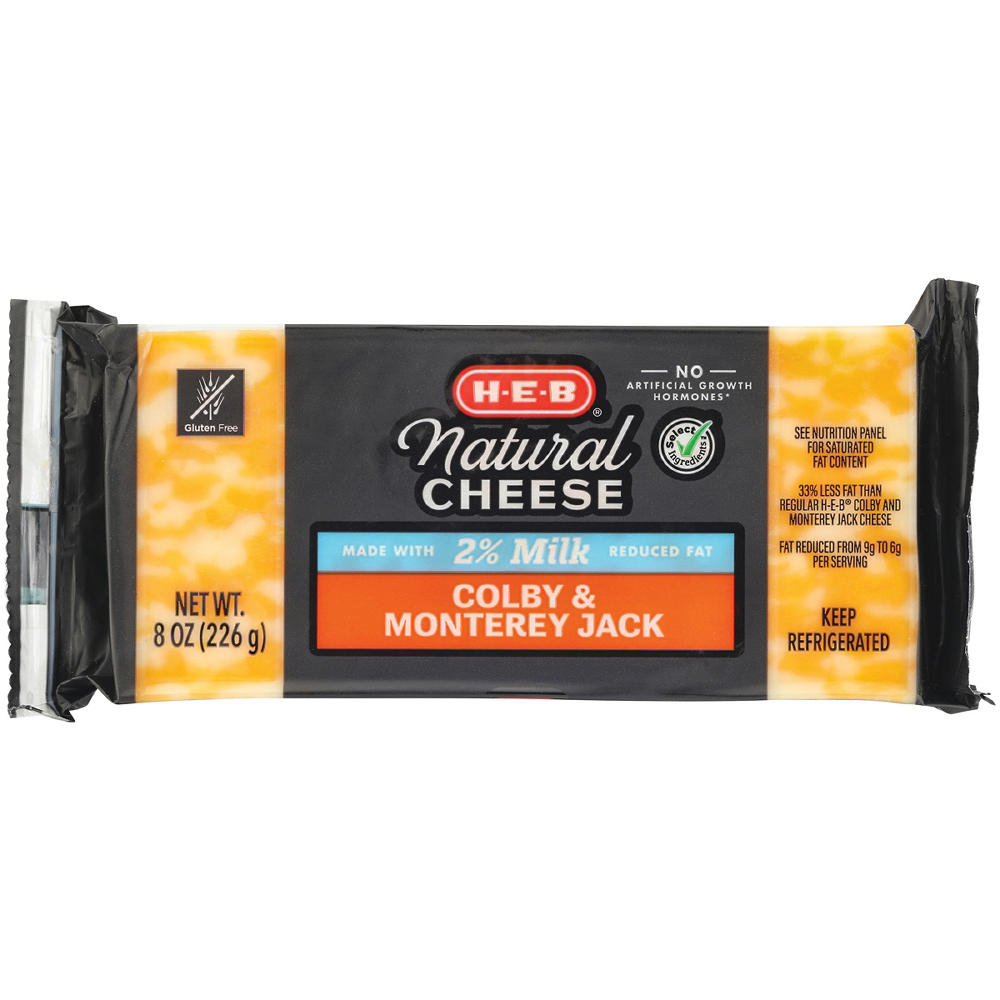 H-E-B Reduced Fat Colby & Monterey Jack Cheese, 8 oz