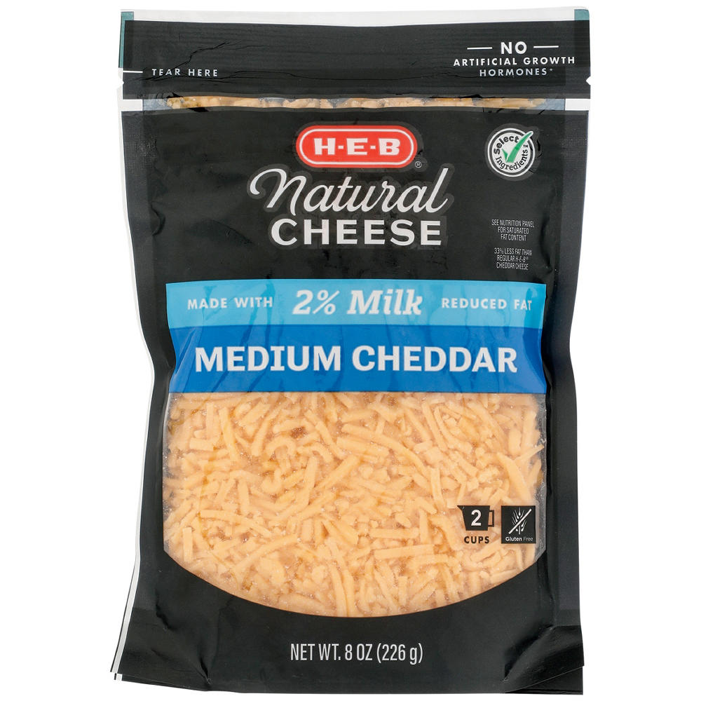 H-E-B Reduced Fat Medium Cheddar Shredded Cheese, 8 oz