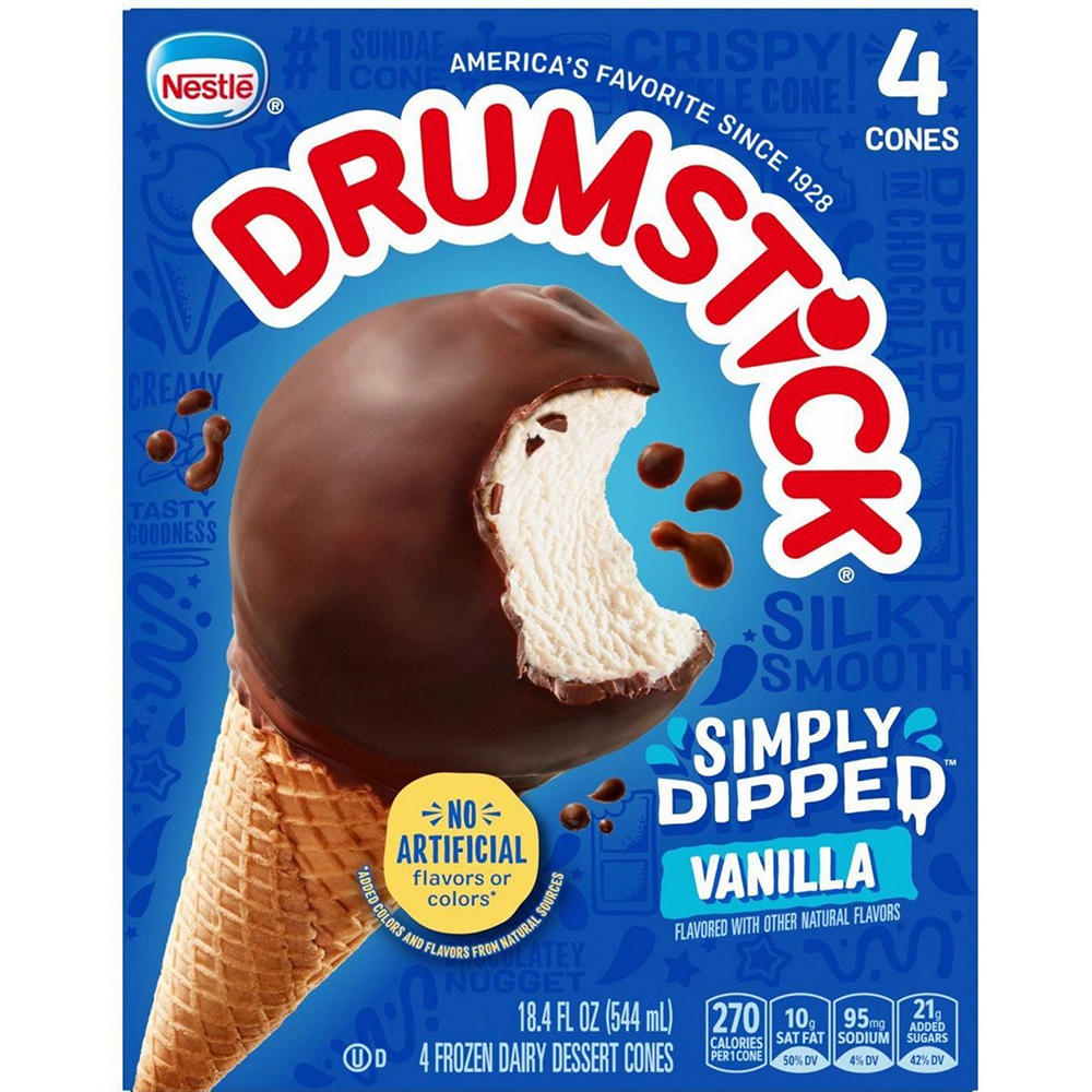Nestle Drumstick Simply Dipped Vanilla Sundae Cones, 4 ct