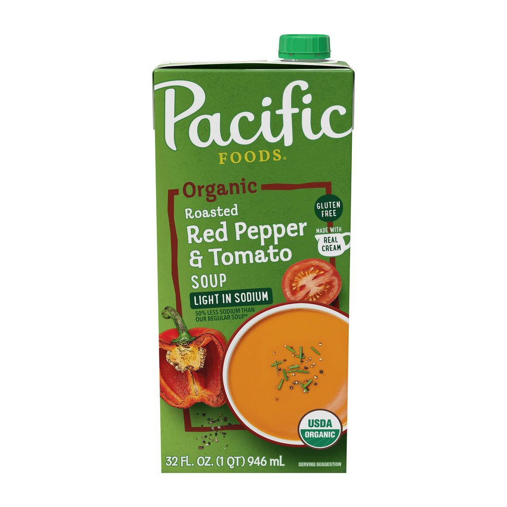 Pacific Foods Organic Light in Sodium Roasted Red Pepper & Tomato Soup, 32 fl oz