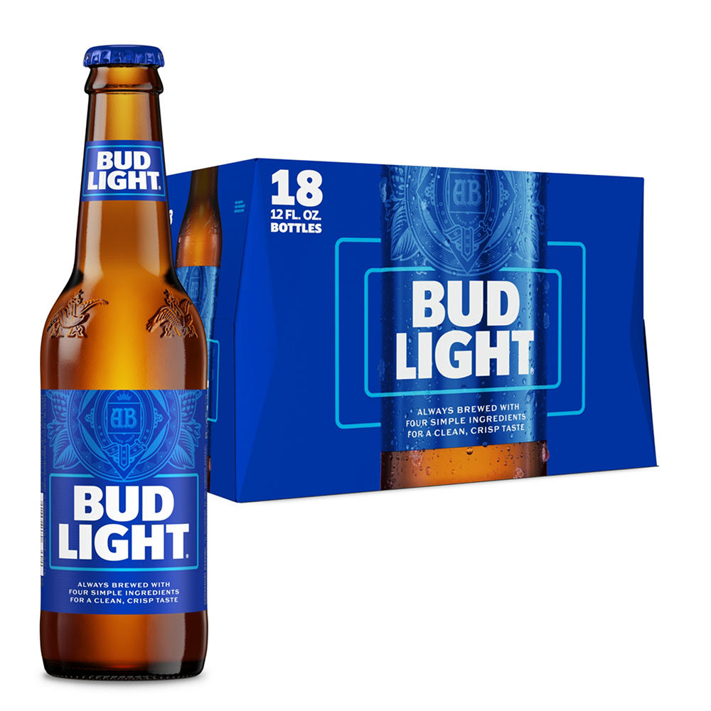 Bud Light American Lager Beer Bottles, 18 pack, 12 oz