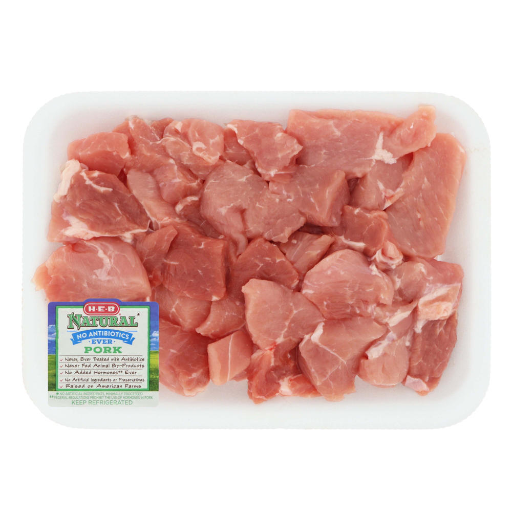 H-E-B Natural Boneless Cubed Pork Stew Meat, Avg. 1.66 lbs