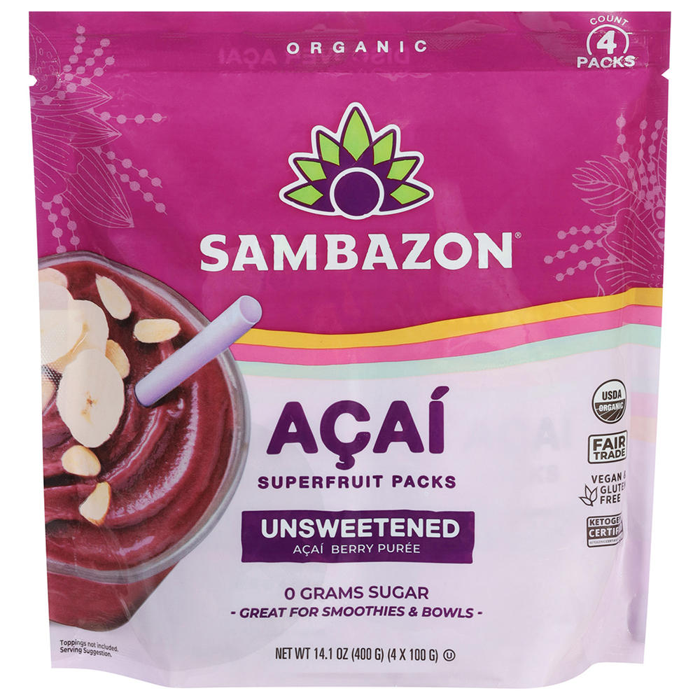 Sambazon Unsweetened Acai Superfruit Packs, 4 ct