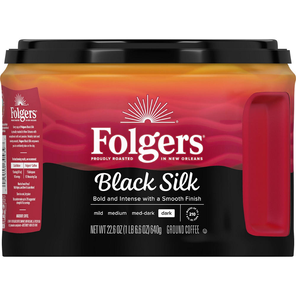 Folgers Black Silk Dark Roast Ground Coffee, 22.6 oz