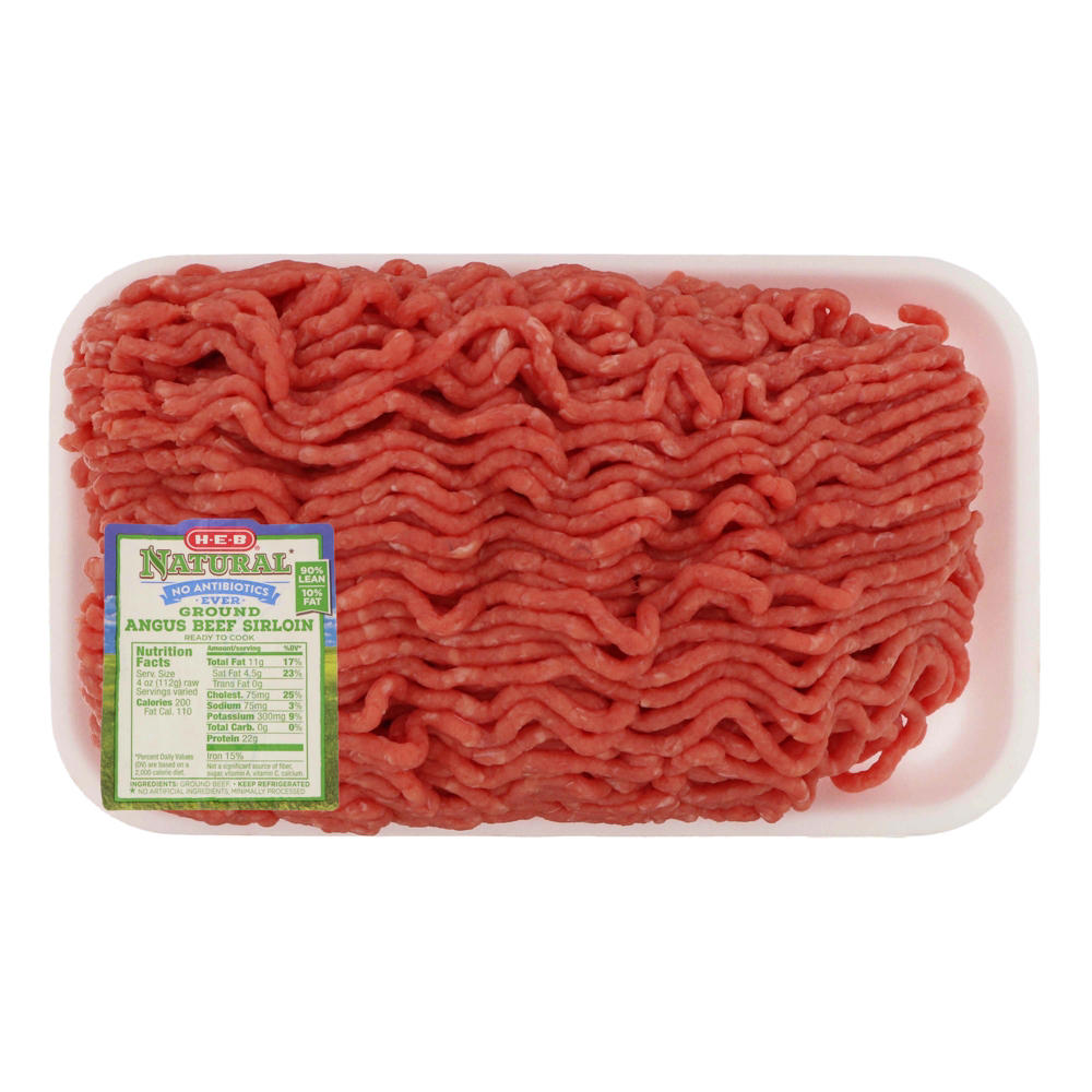H-E-B Natural Angus Ground Beef Sirloin, 90% Lean, Avg. 1.12 lbs