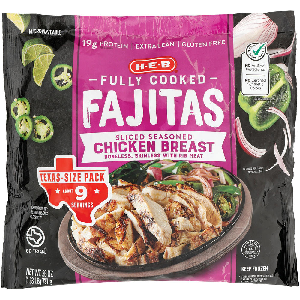 H-E-B Fully Cooked Frozen Seasoned Chicken Breast Fajitas - Texas-Size Pack, 26 oz
