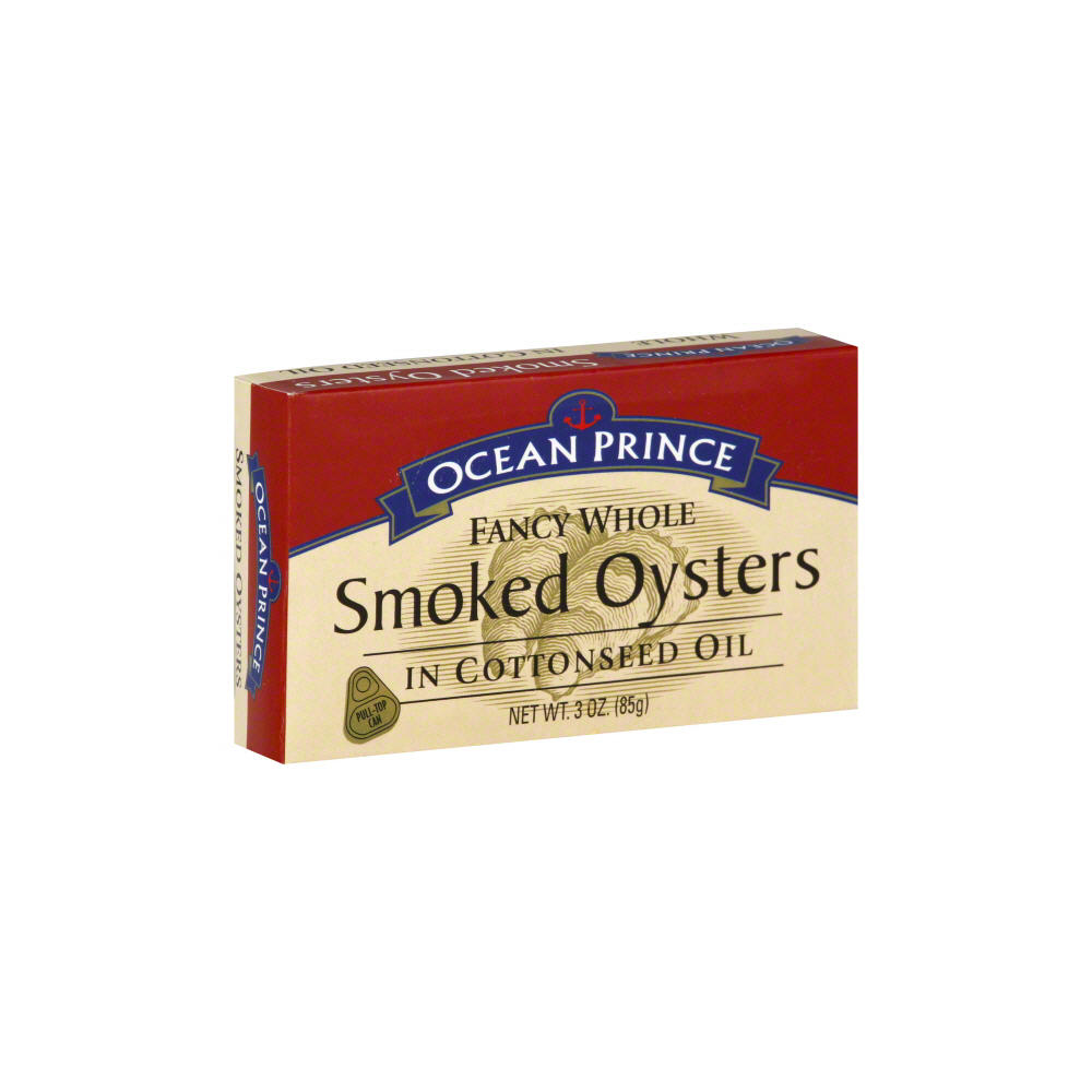 Ocean Prince Fancy Whole Smoked Oysters in Cottonseed Oil, 3 oz