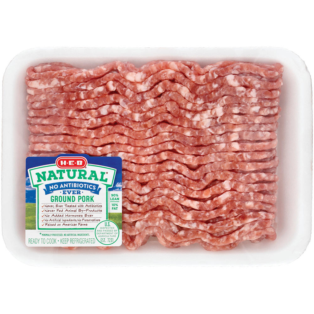 H-E-B Natural Ground Pork, 90% Lean, Avg. 1.0 lb