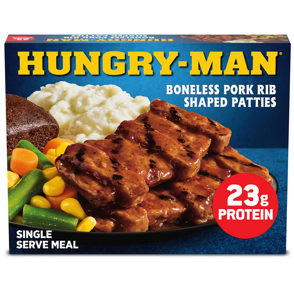 Hungry-Man Boneless Rib Shaped Pork Patties Frozen Meal, 16 oz