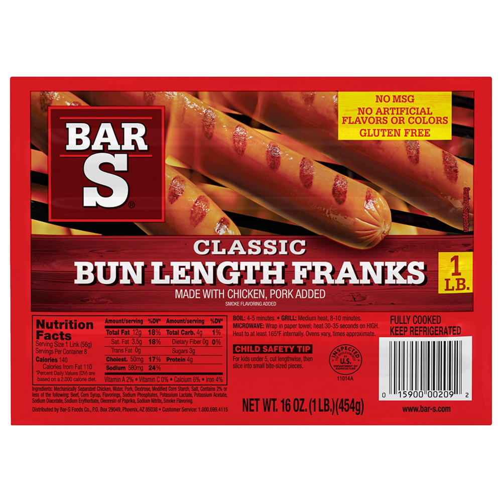 Bar S Bun Length Franks Hot Dogs - Classic, 8 ct