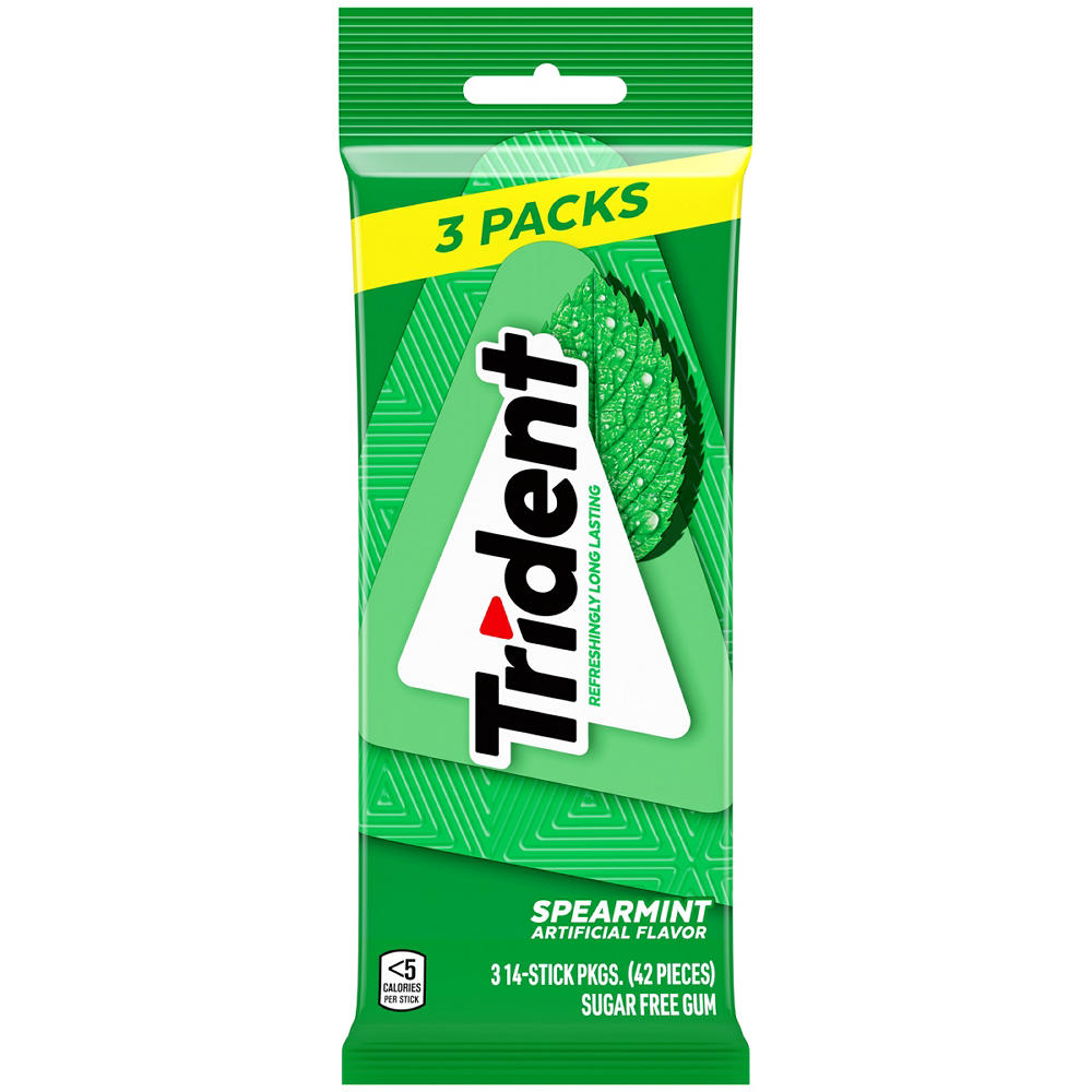 Trident Spearmint Sugar Free Chewing Gum, 3 pk, 42 pc