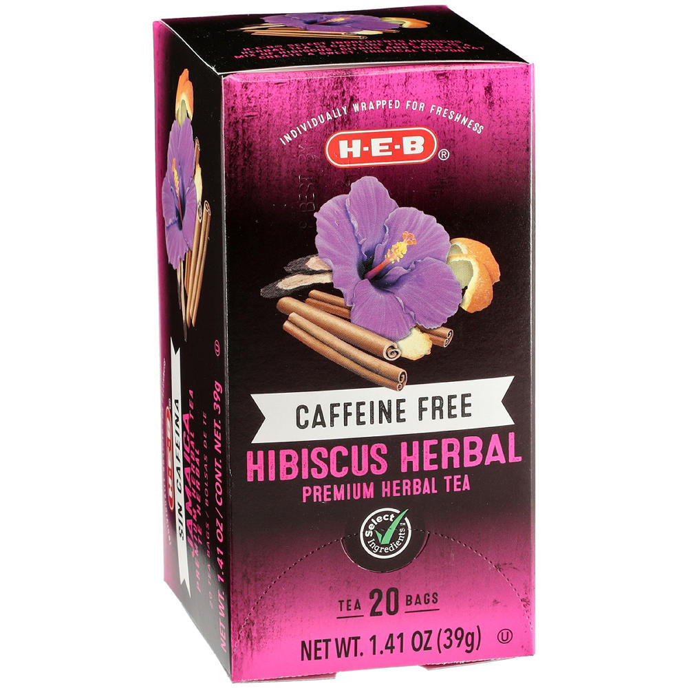 H-E-B Caffeine Free Hibiscus Herbal Tea Bags, 20 ct