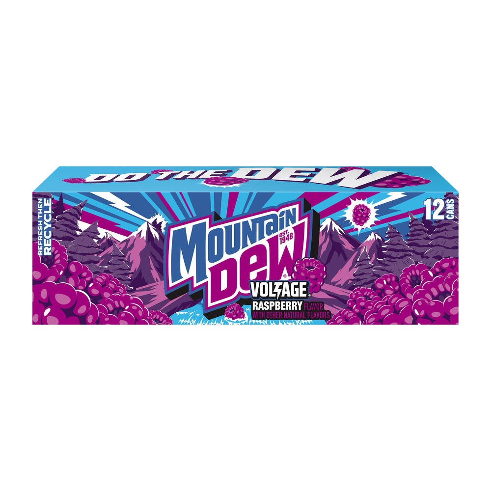 Mountain Dew Voltage Raspberry Soda Soft Drink 12 pk Cans, 12 oz