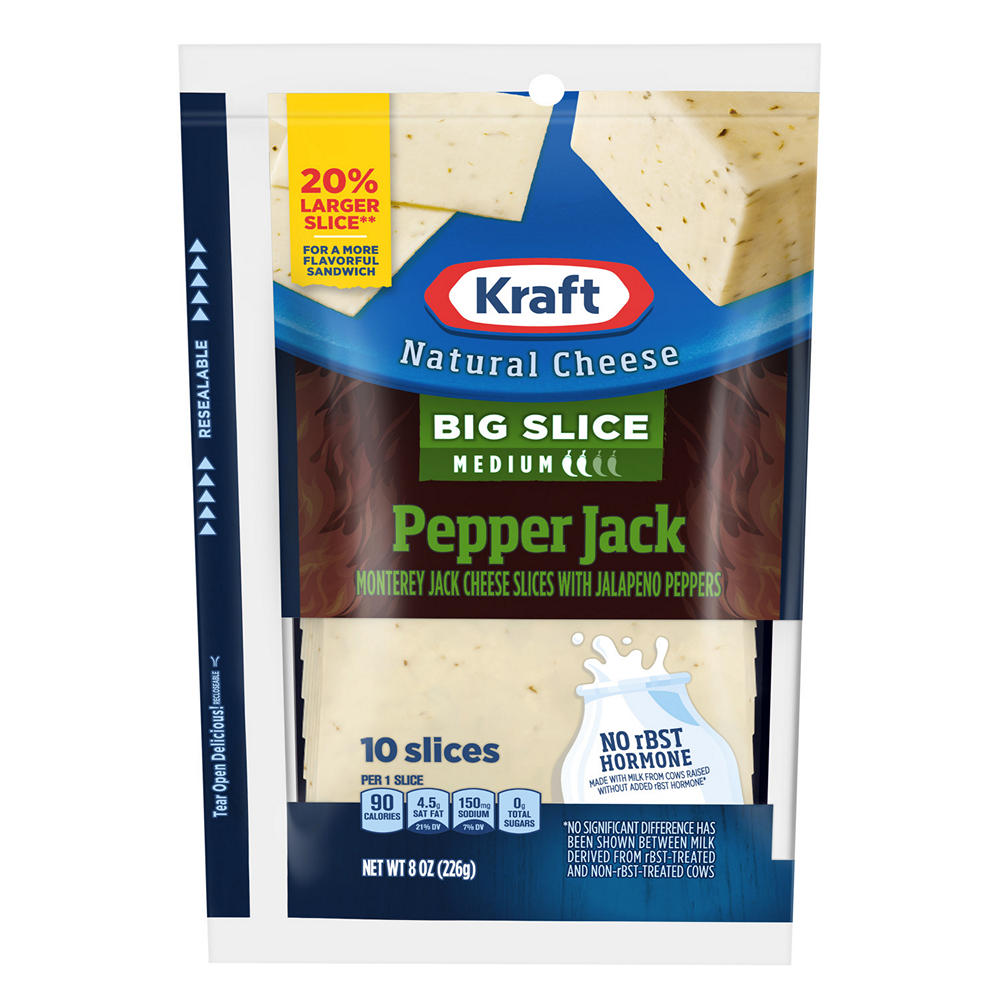 Kraft Natural Cheese Big Slice Pepper Jack Medium Cheese Slices, 8 oz