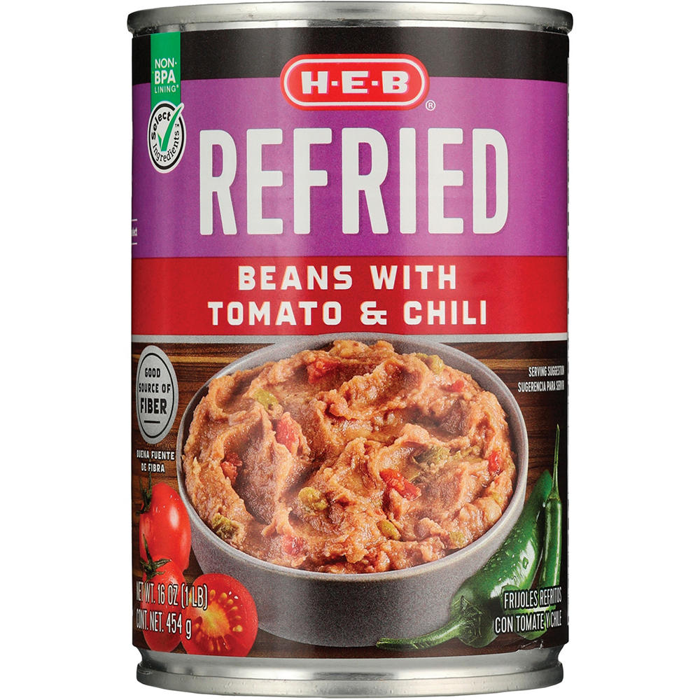 H-E-B Refried Beans with Tomatoes & Chili, 16 oz