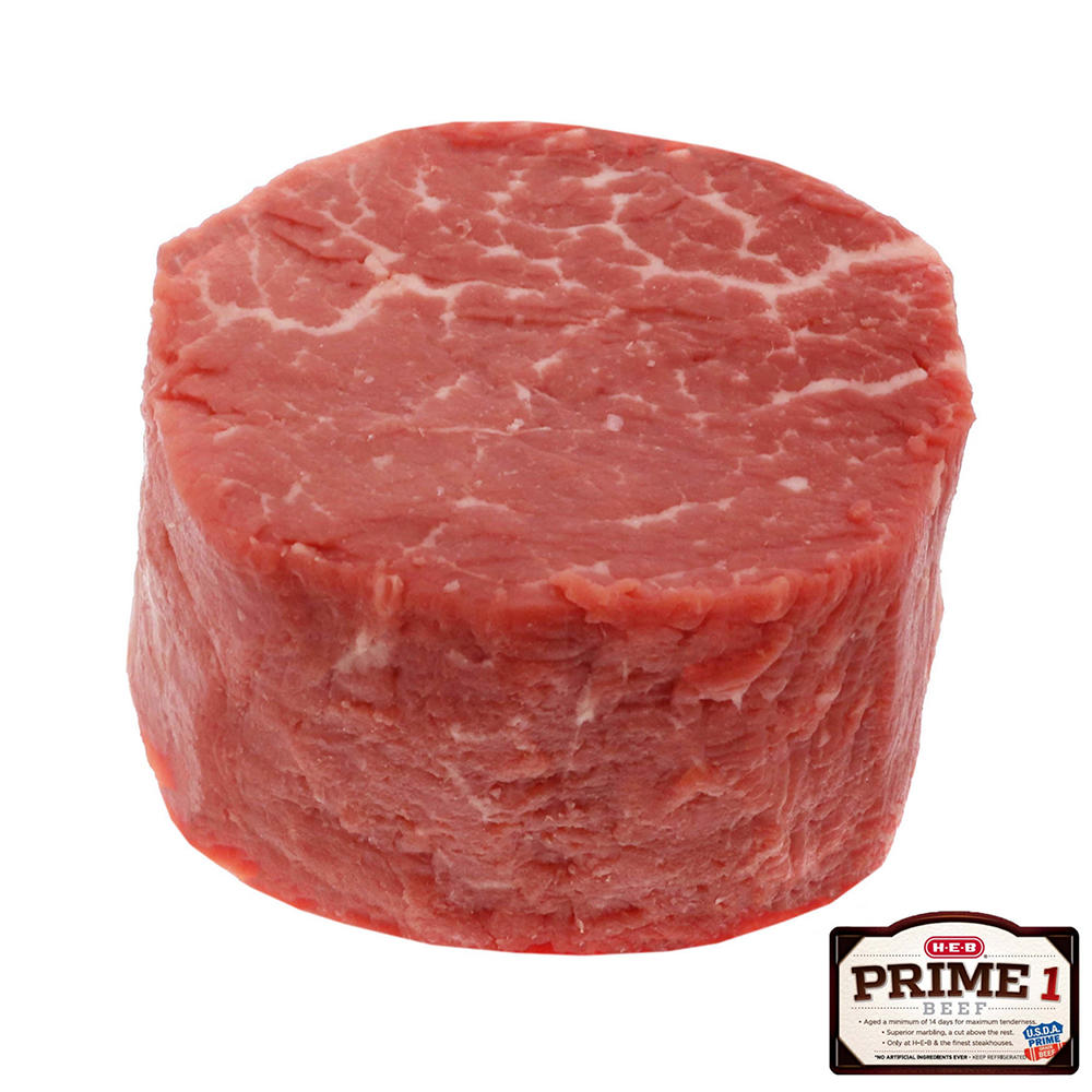 H-E-B Prime 1 Beef Boneless Center Cut Tenderloin Steak, Thick Cut, Avg. 0.5 lb