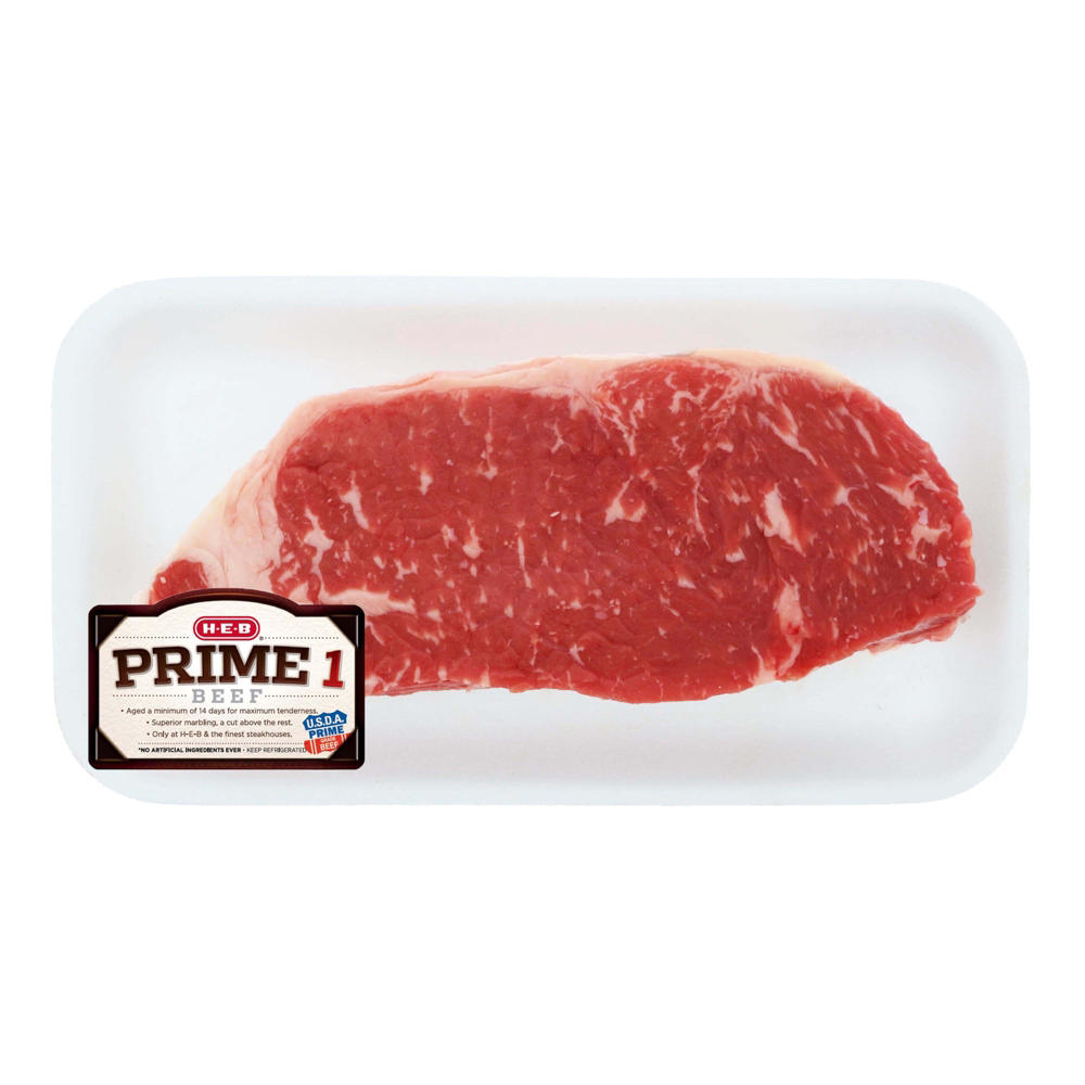 H-E-B Prime 1 Beef Boneless New York Strip Steak, Thick Cut, Avg. 0.85 lb
