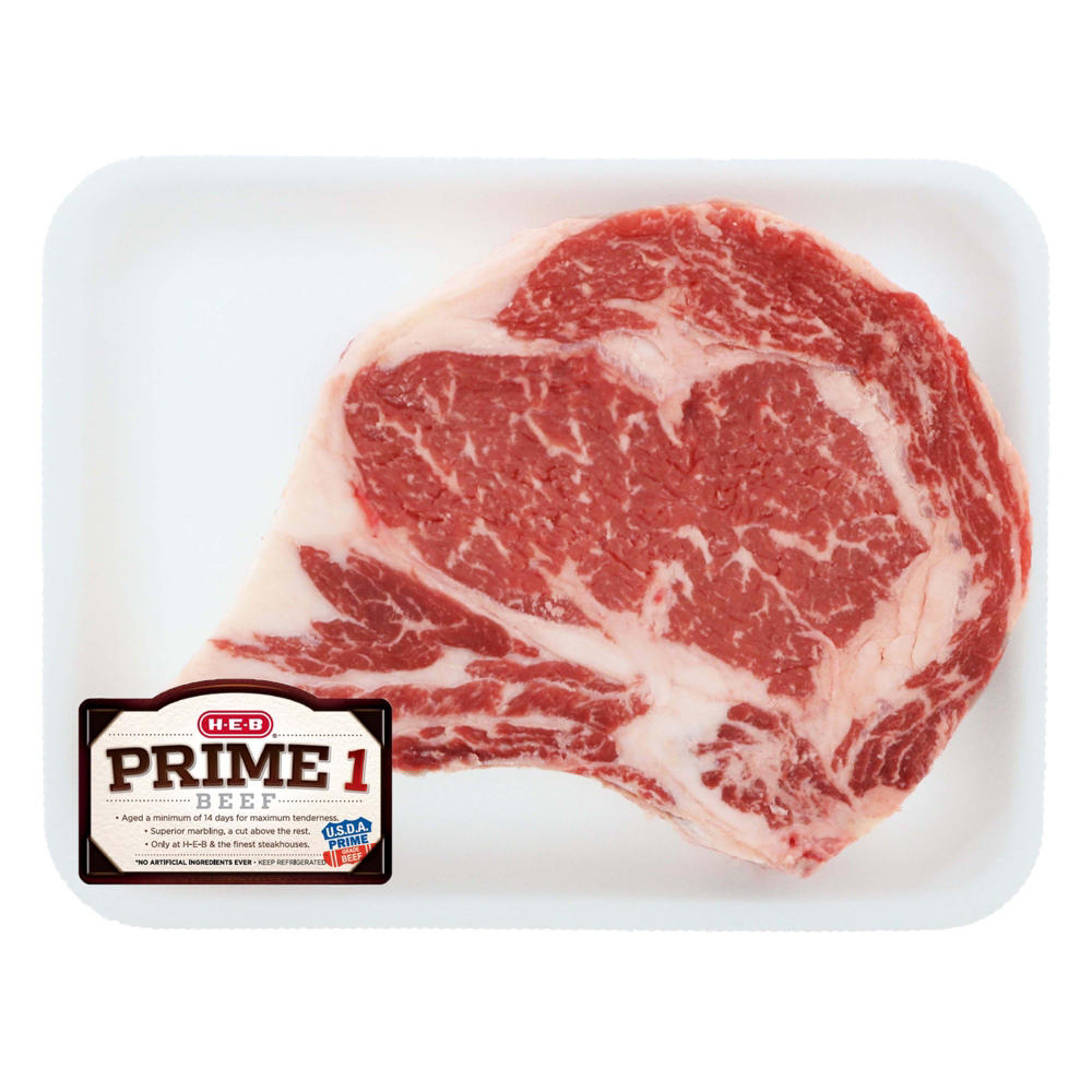 H-E-B Prime 1 Beef Bone-In Ribeye Steak, Thick Cut, Avg. 1.39 lbs