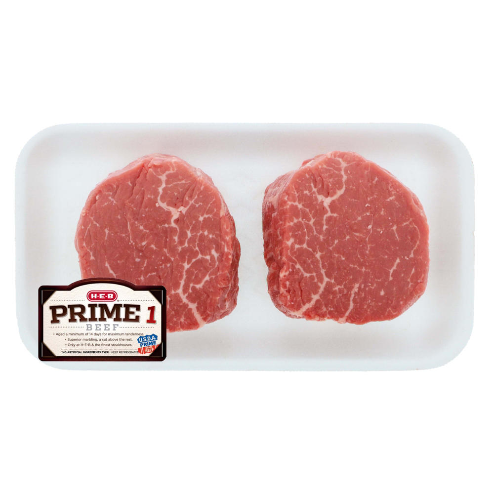 H-E-B Prime 1 Beef Boneless Tenderloin Steaks, Thick Cut, Avg. 1.0 lb