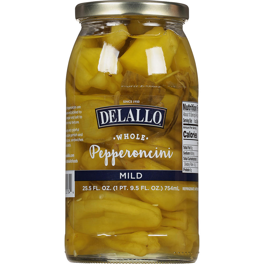 DeLallo Whole Mild Pepperoncini Peppers, 25.5 oz