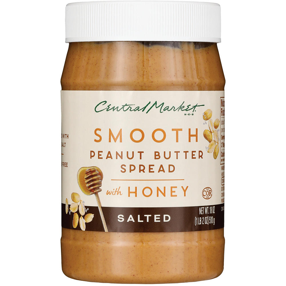 Central Market Smooth Peanut Butter with Honey - Salted, 18 oz
