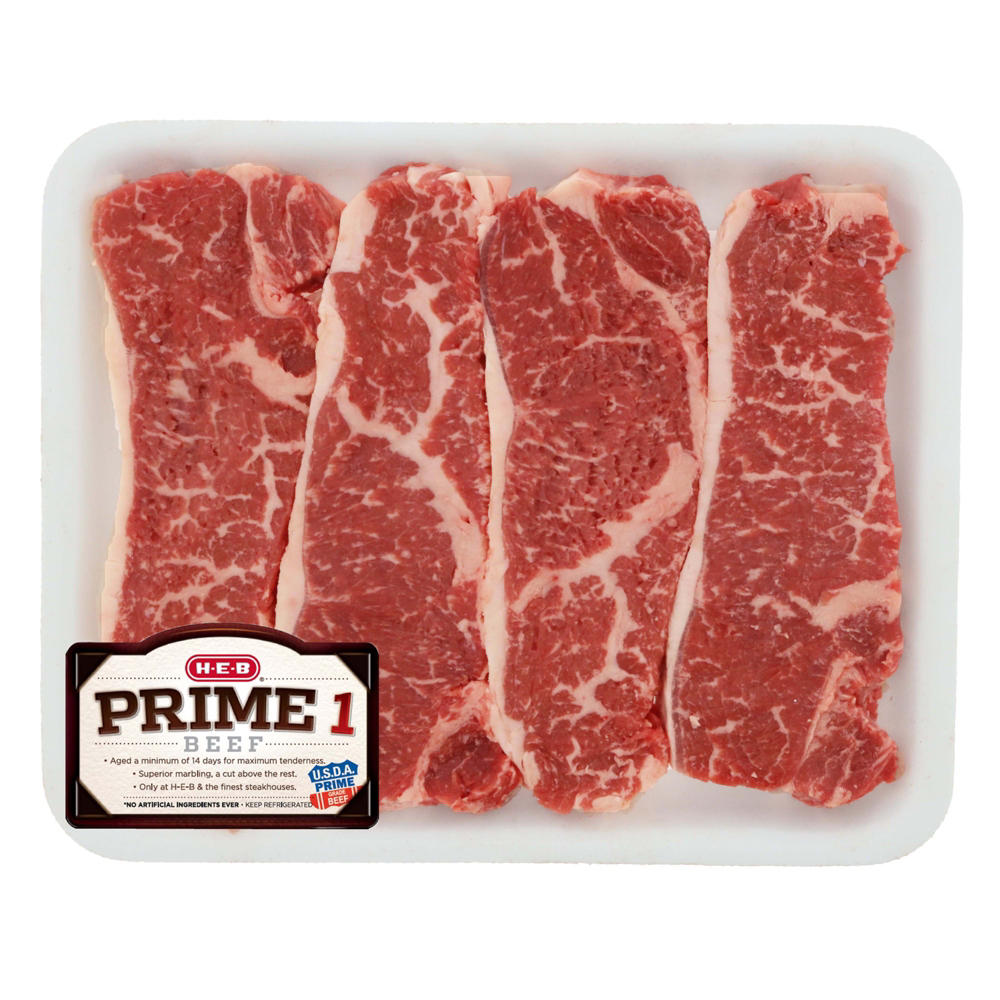H-E-B Prime 1 Beef Boneless New York Strip Steaks - Value Pack, Avg. 2.35 lbs