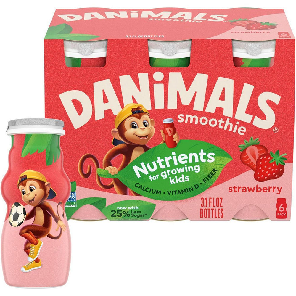 Danimals Strawberry Smoothies 6 pk Bottles, 3.1 oz