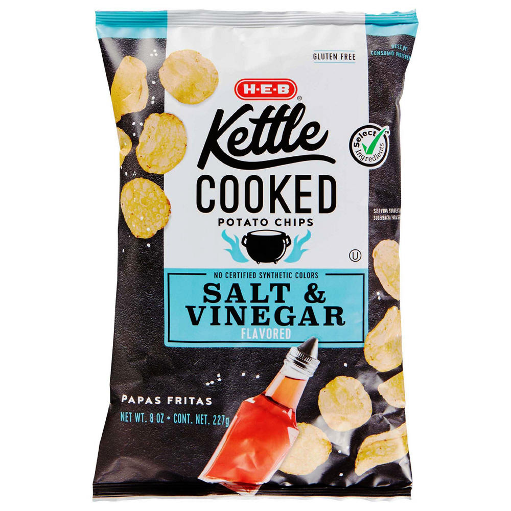 H-E-B Kettle Cooked Potato Chips - Salt & Vinegar, 8 oz