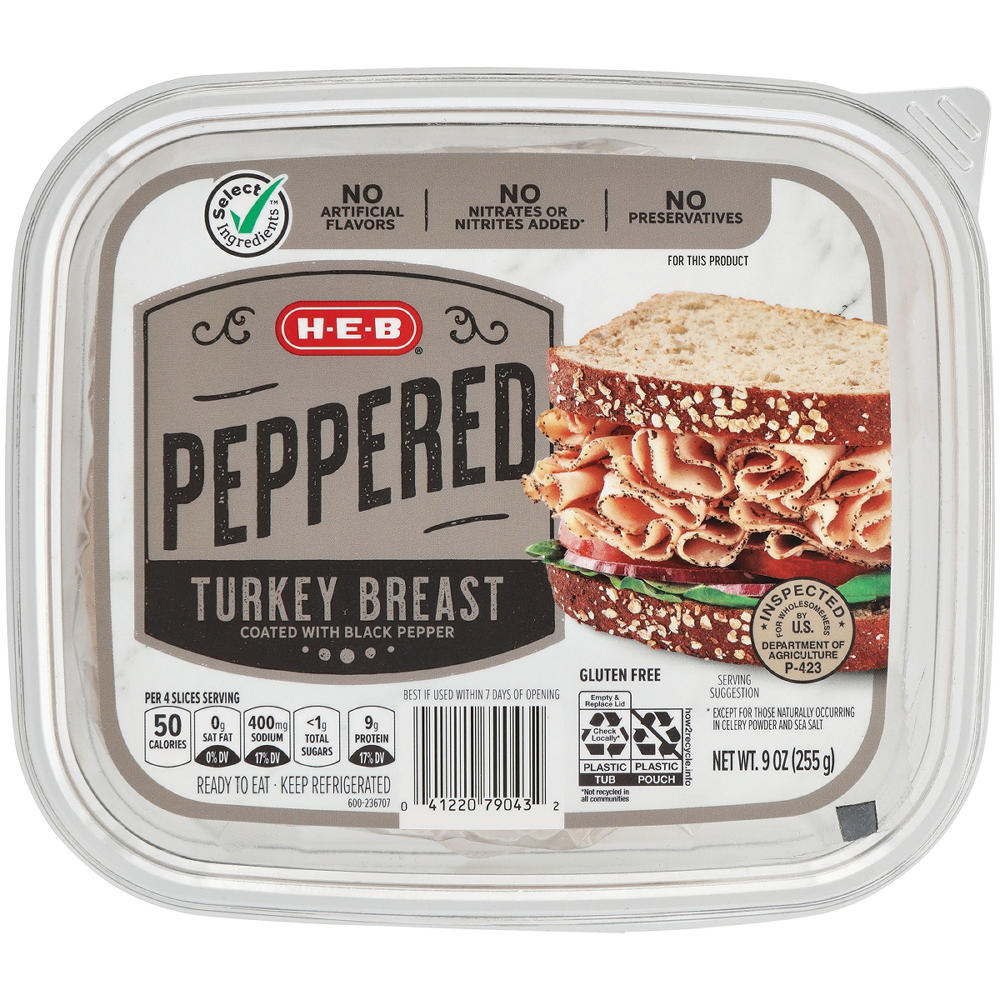 H-E-B Peppered Turkey Breast Lunch Meat, 9 oz
